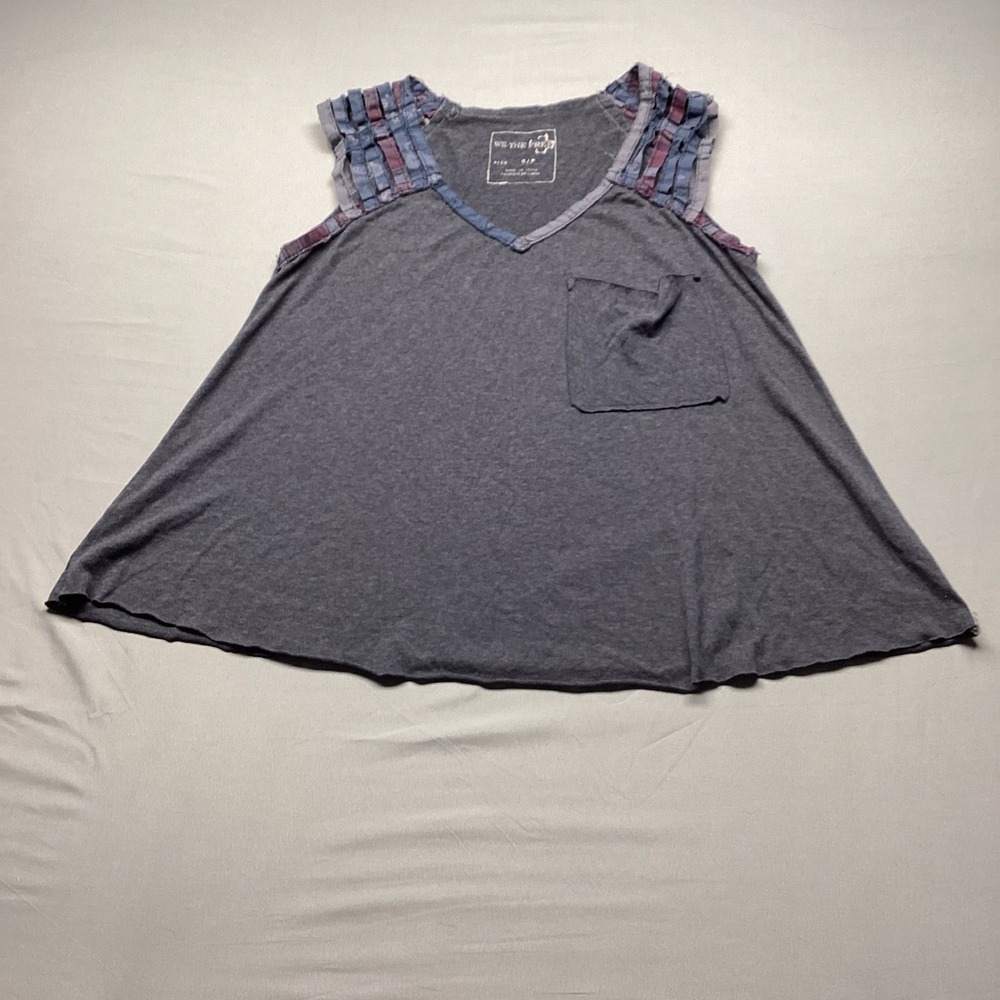 We The Free Free People Tank Top S Small Gray Boho Patchwork A-Line V-Neck